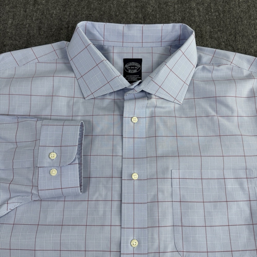 Brooks Brothers Men 19 34/35 Non Iron Stretch Supima Cotton Plaid Shirt